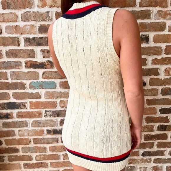 Cream and Red Women's Ralph Lauren Rugby Sweater Dress - Picture 4 of 8